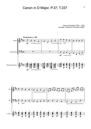Johann Pachelbel - Canon in D Major, P.37; T.337. For Violin, Violoncello and Classical Guitar
