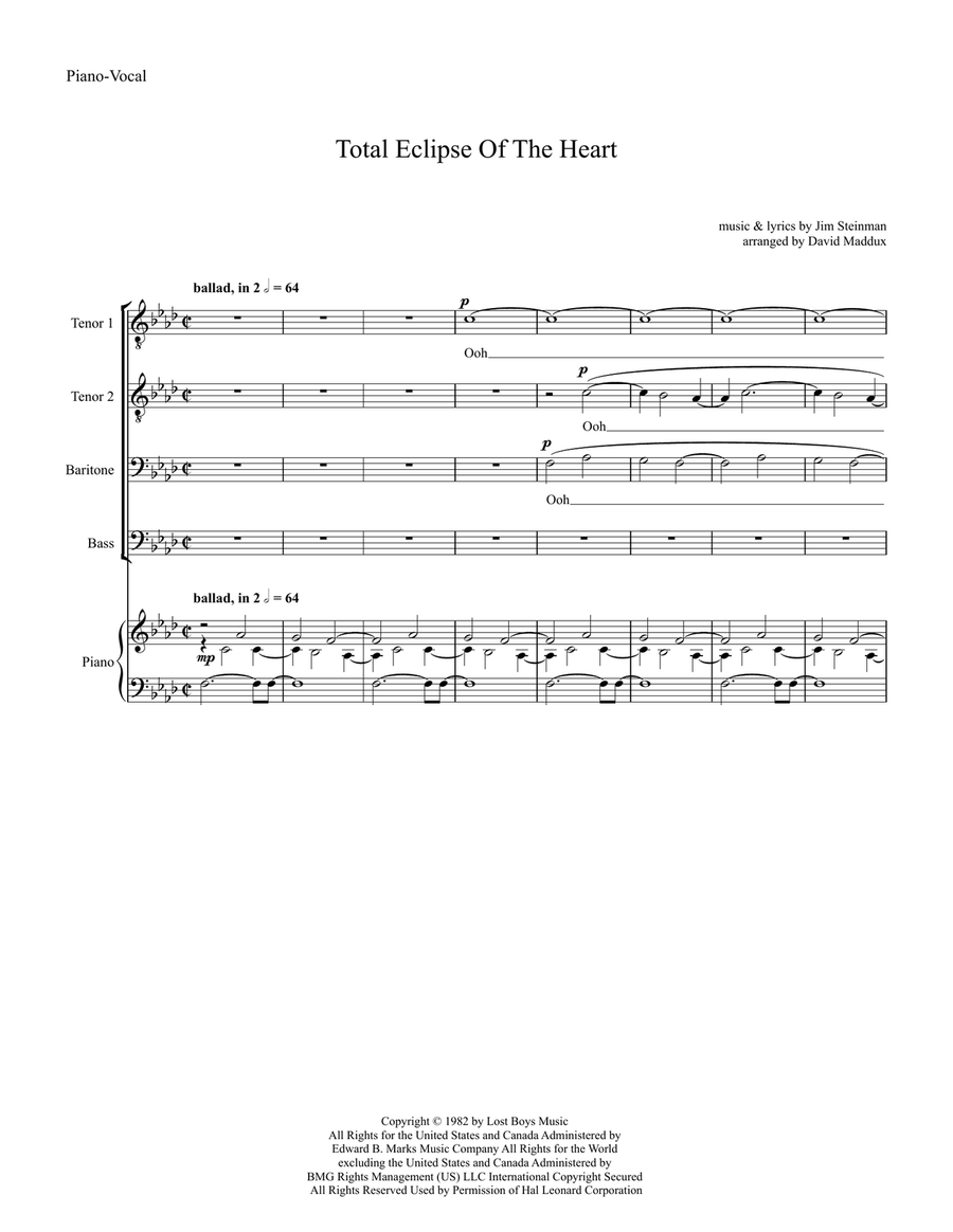 Total Eclipse Of The Heart TTBB scores gallery preview page 1