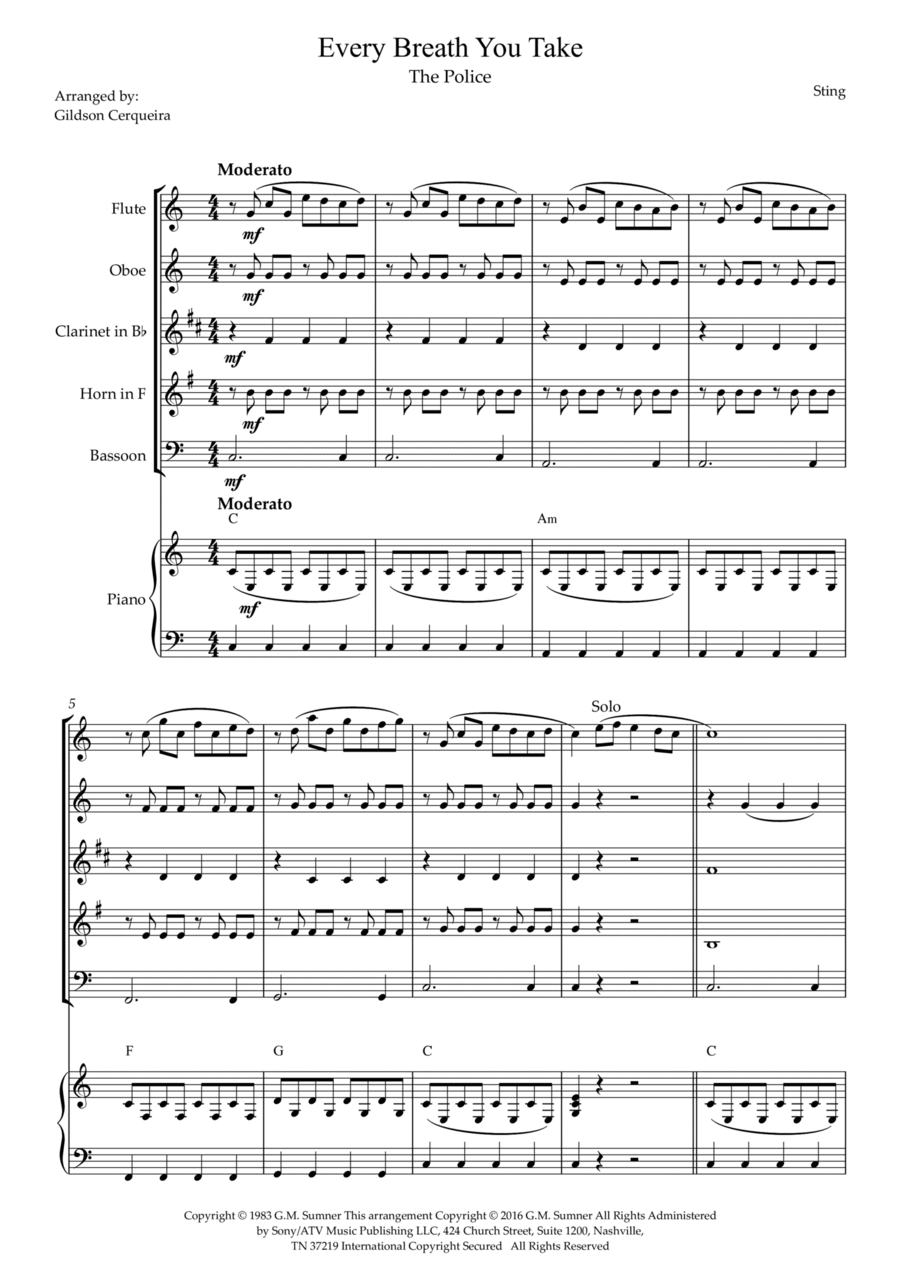 Every Breath You Take Woodwind Quintet scores gallery preview page 1