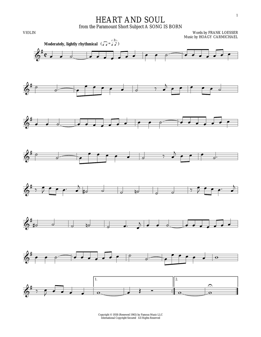Heart And Soul Heart And Soul Violin Solo scores gallery preview page 1