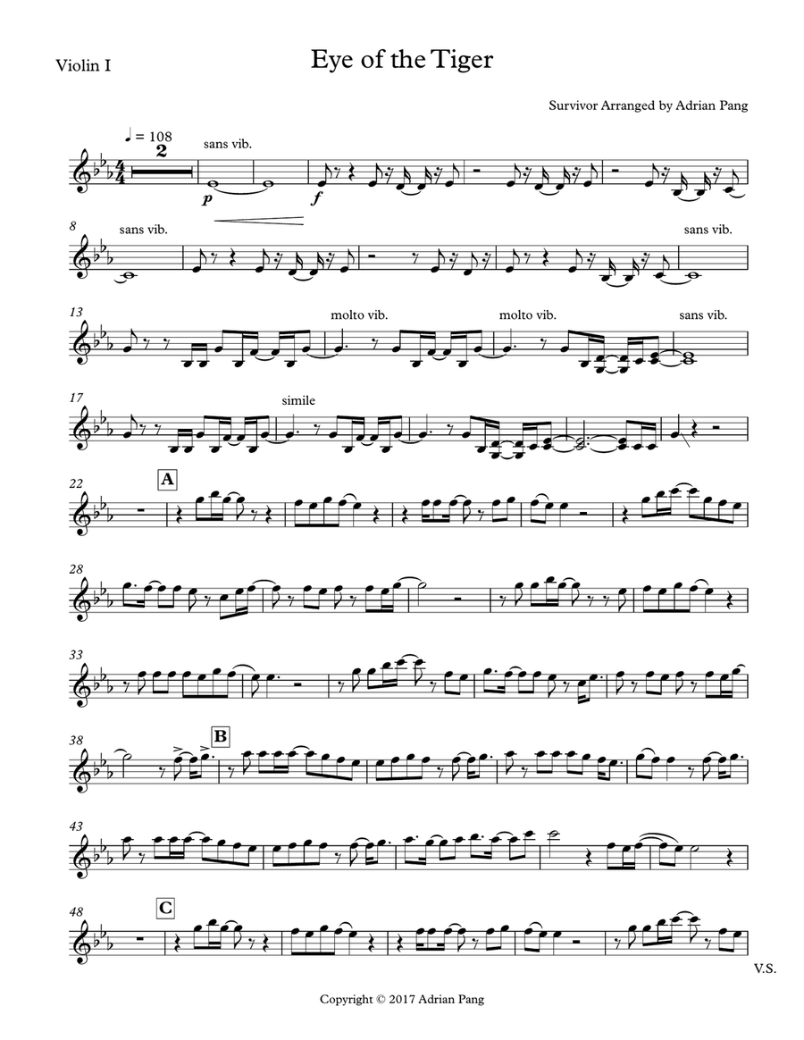 Eye Of The Tiger String Quartet scores gallery preview page 1