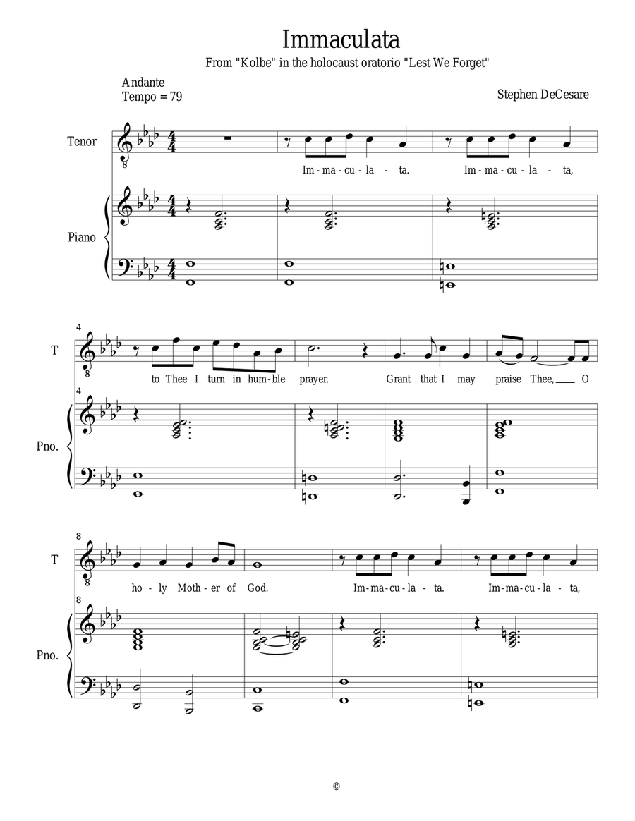 Immaculata (Tenor solo) Tenor Voice scores gallery preview page 1