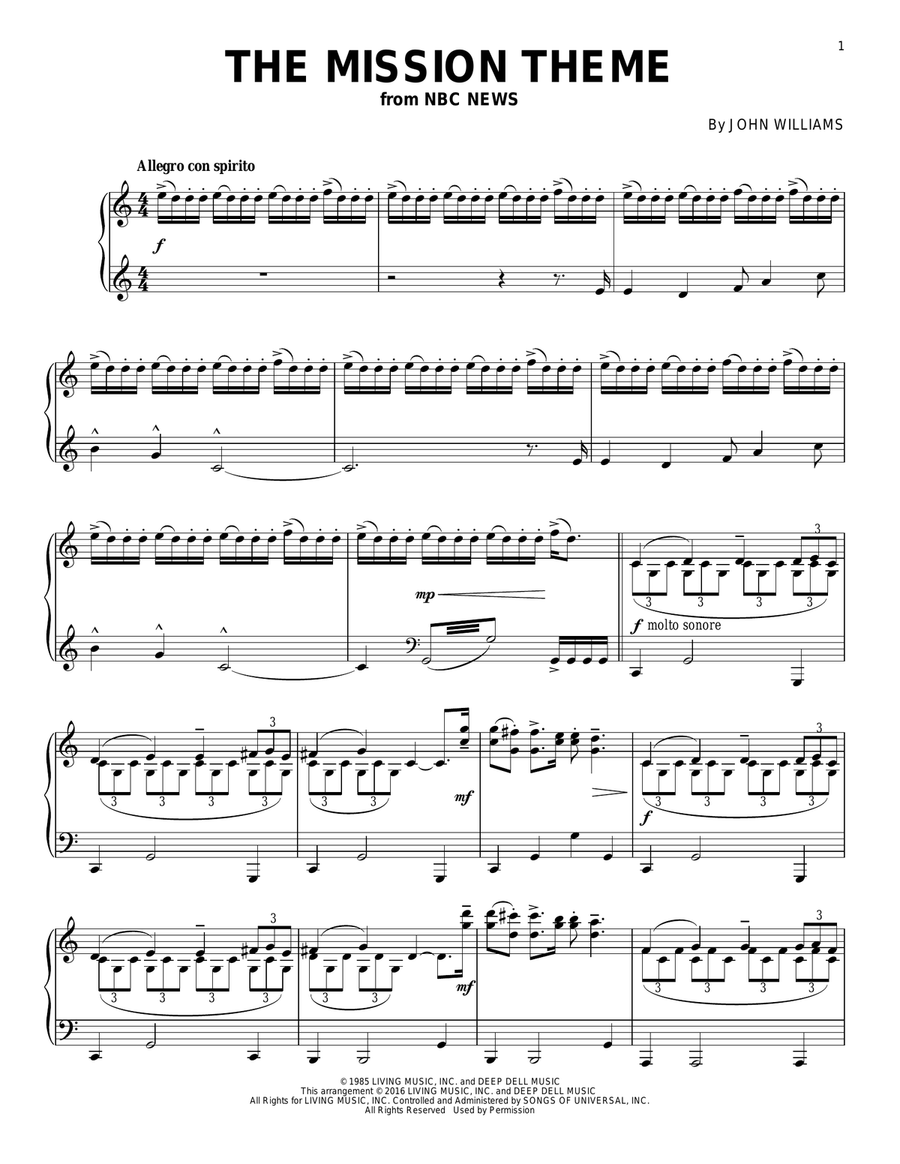The Mission Theme The Mission Theme Piano Solo scores gallery preview page 1