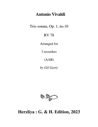 Book cover for Trio sonata Op.1, no.10, RV 78 (Arrangement for 3 recorders (AAB))