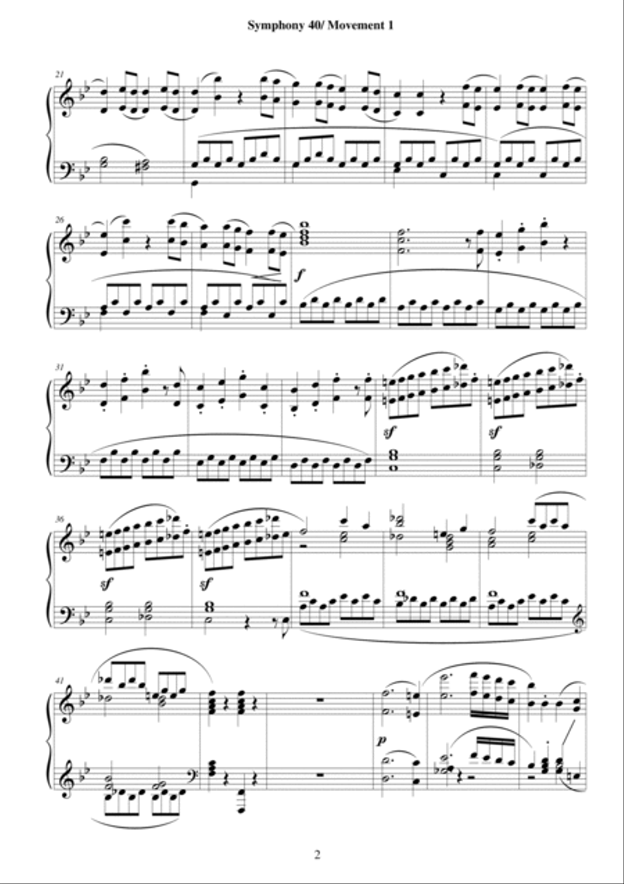 Symphony No.40 in G minor KV 550 for piano - Full 4-Part scores gallery preview page 2
