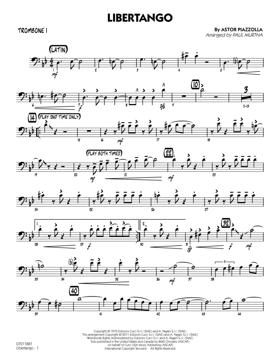Libertango - Trombone 1 Jazz Ensemble scores gallery preview page 1