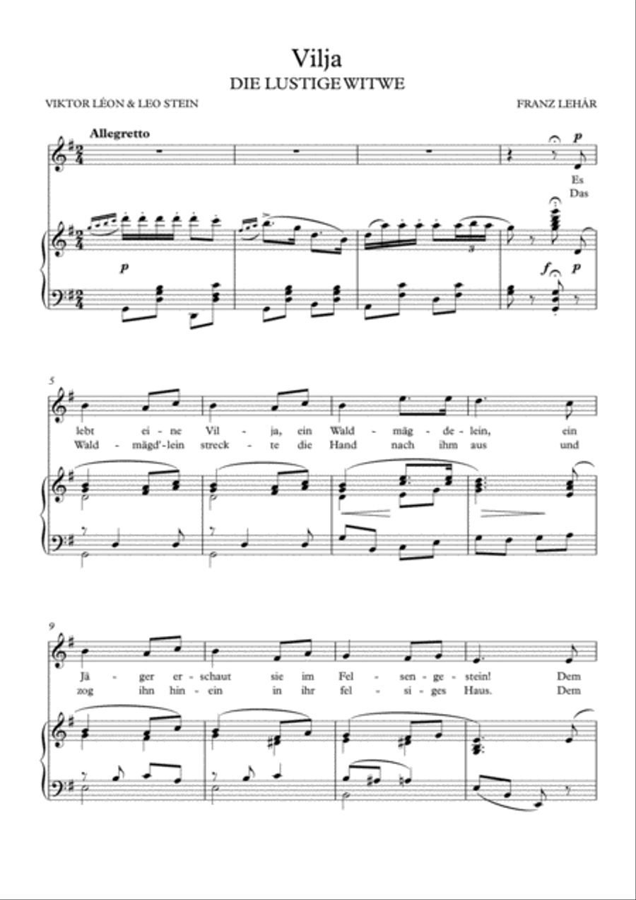 Vilja - Die Lustige Witwe (G Major) Voice scores gallery preview page 2