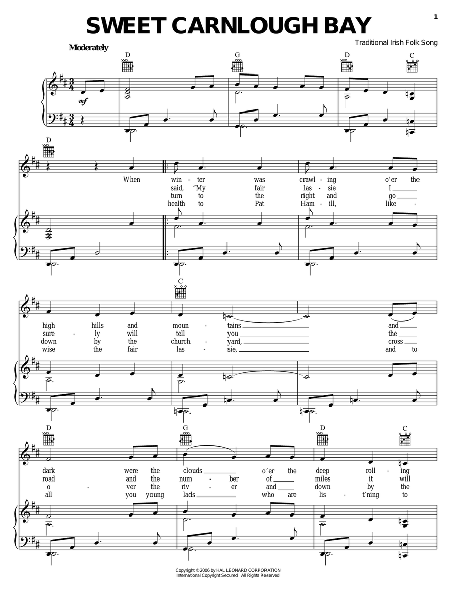 Sweet Carnloch Bay Piano, Vocal, Guitar scores gallery preview page 1
