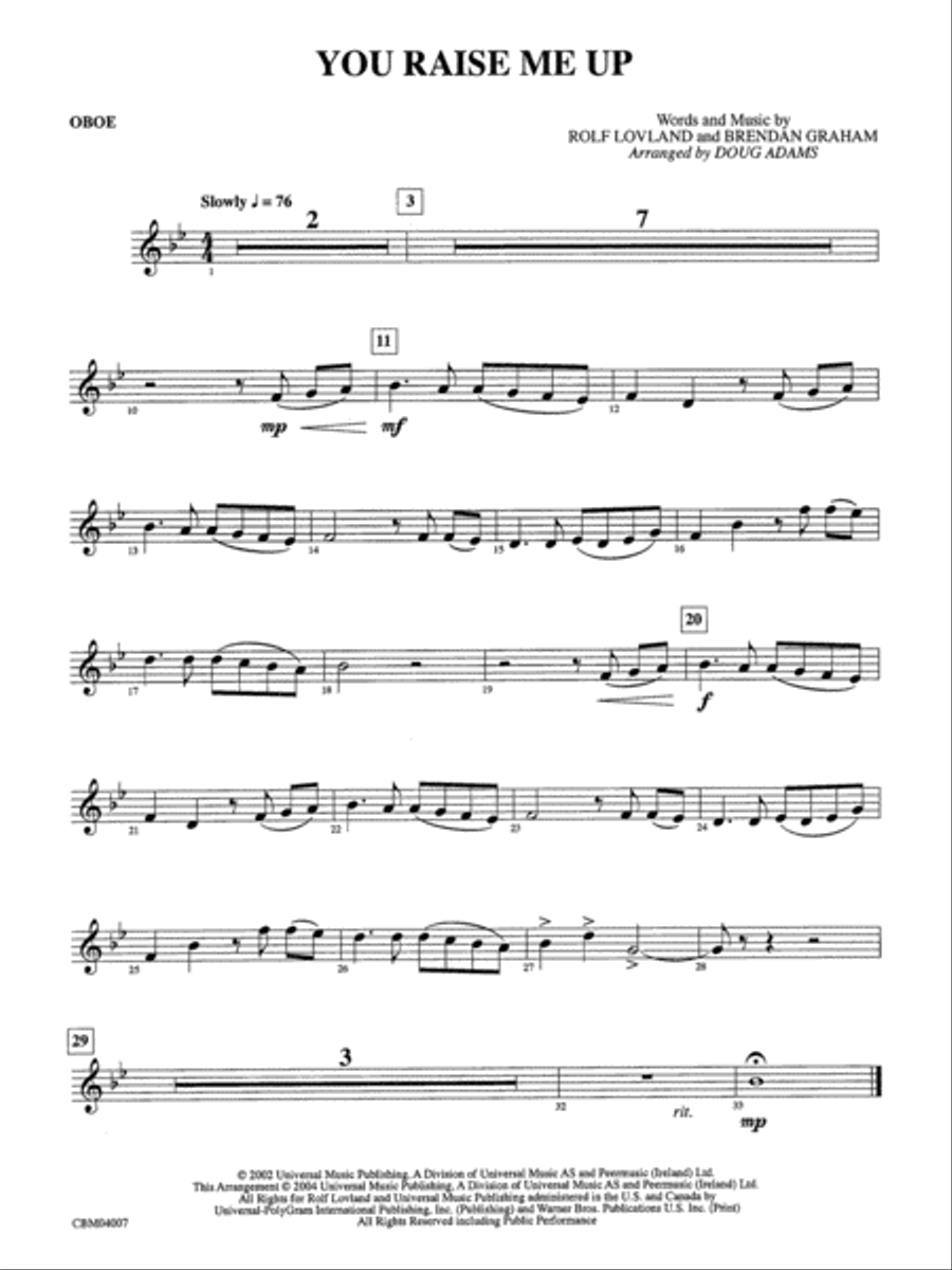 You Raise Me Up: Oboe Concert Band scores gallery preview page 1