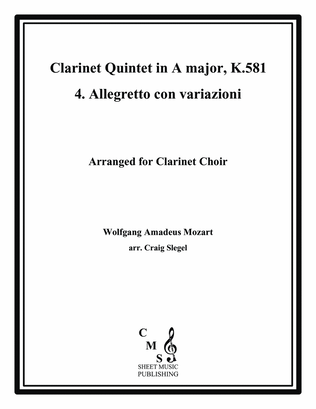 Mozart Clarinet Quintet in A major, K.581, 4. Allegretto con variazioni for Clarinet Choir