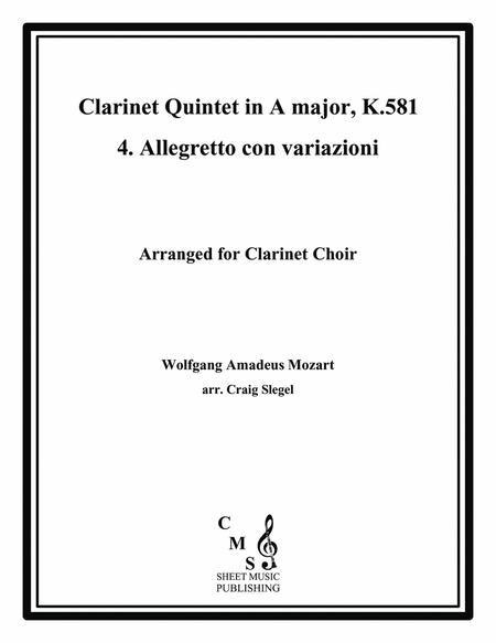 Mozart Clarinet Quintet in A major, K.581, 4. Allegretto con variazioni for Clarinet Choir image number null
