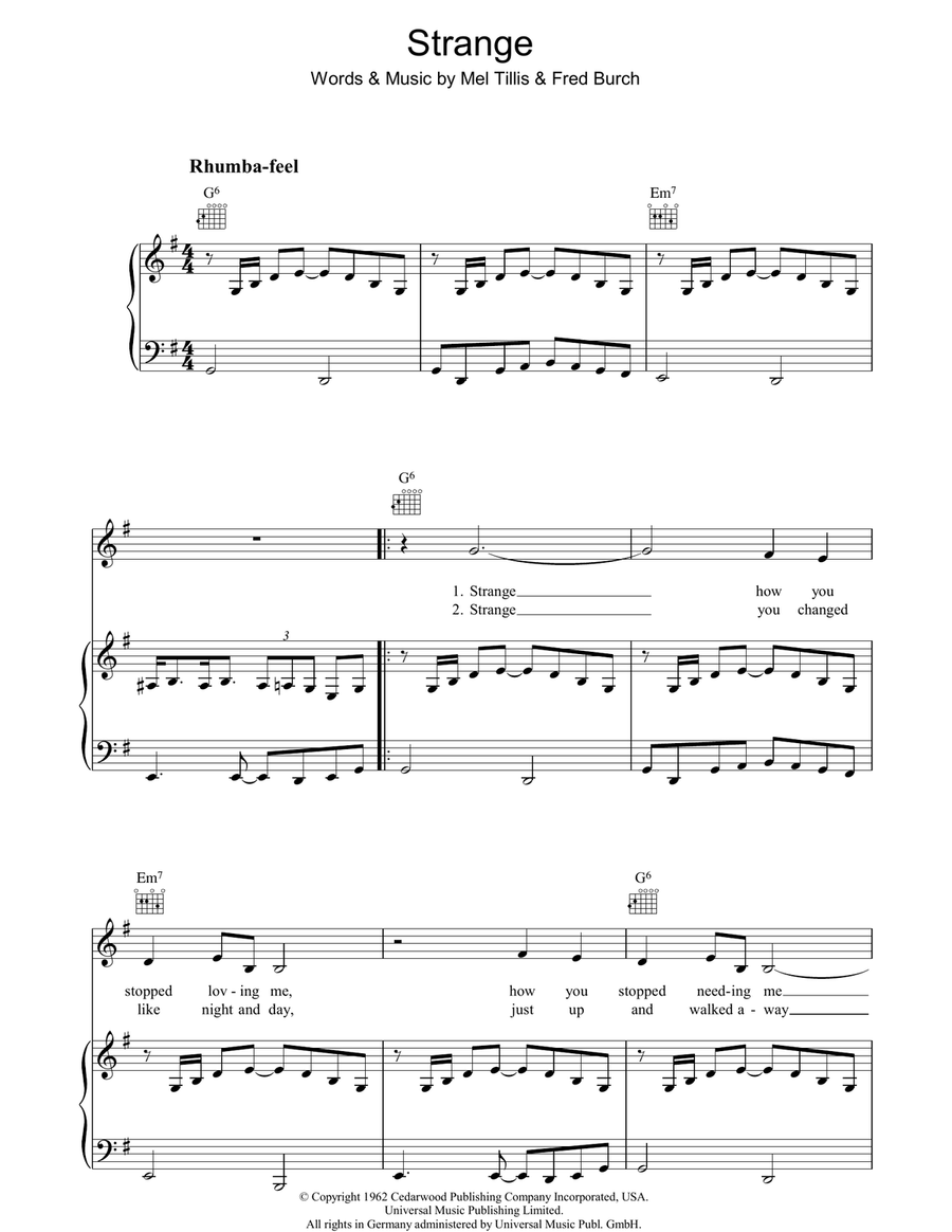 Strange Piano, Vocal, Guitar scores gallery preview page 1
