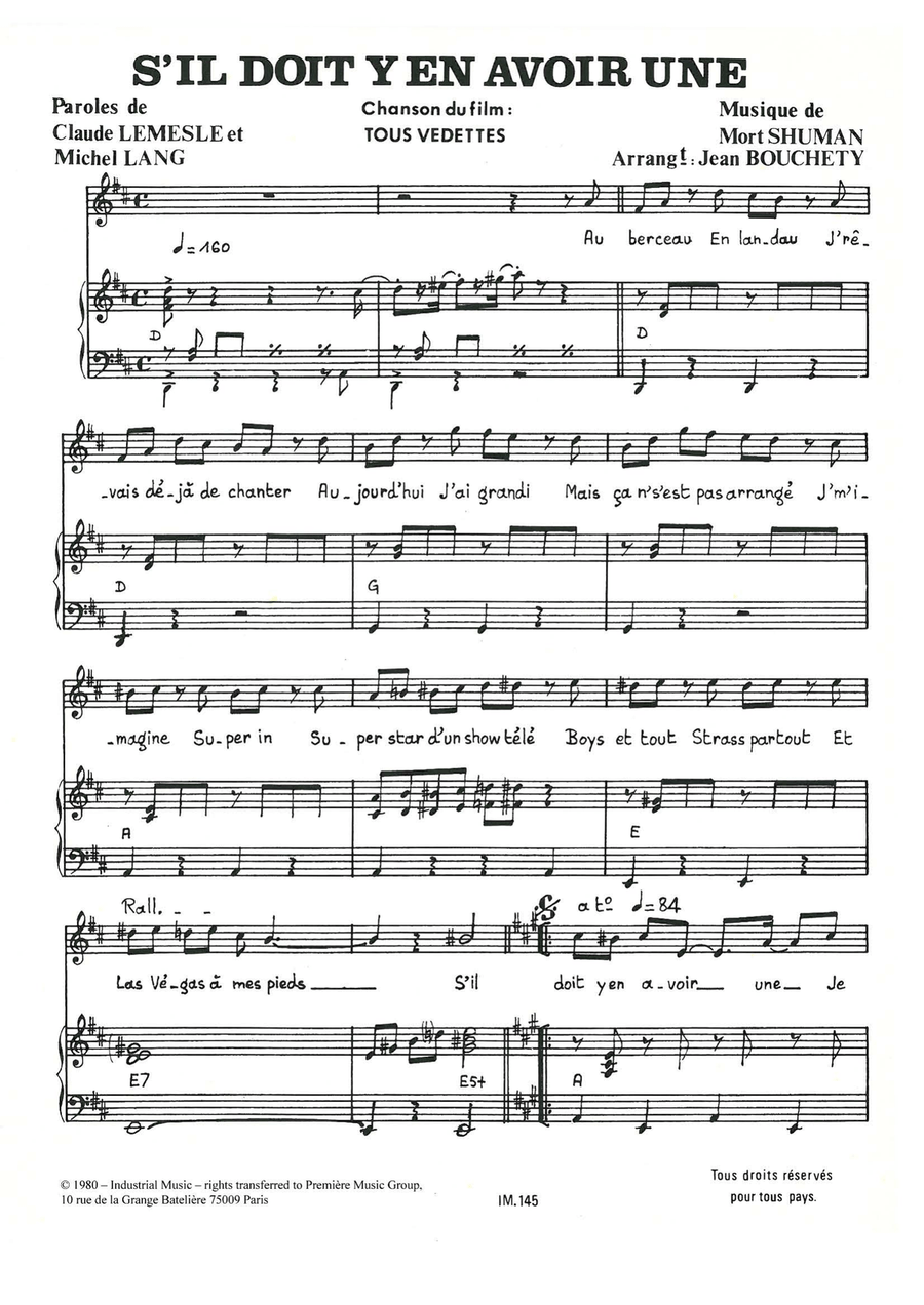 S'il Doit Y En Avoir Une S'il Doit Y En Avoir Une Piano, Vocal scores gallery preview page 1