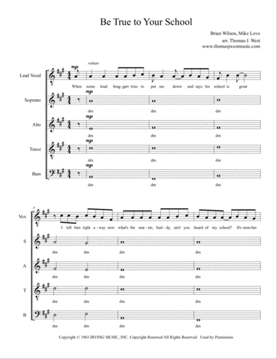 Be True To Your School 4-Part scores gallery preview page 1