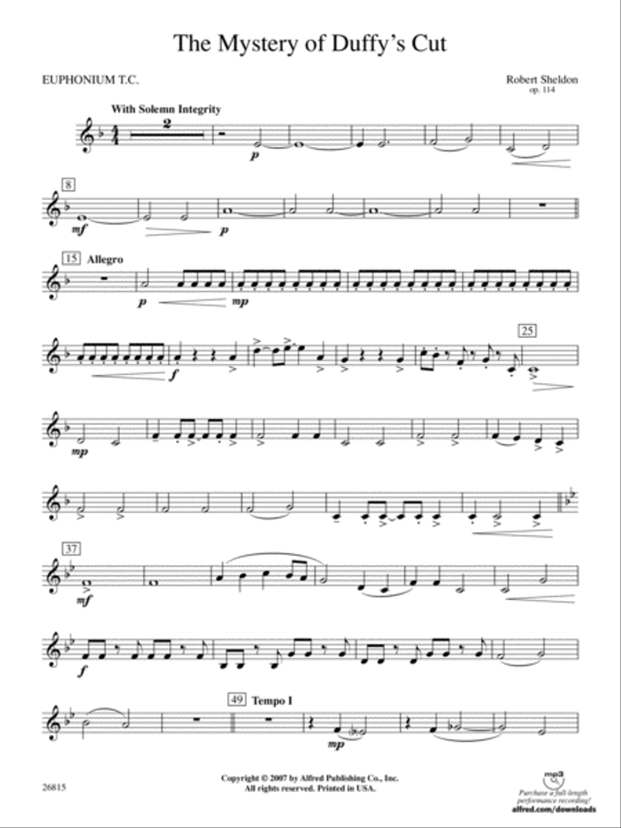 The Mystery of Duffy's Cut: Baritone T.C. Concert Band scores gallery preview page 1