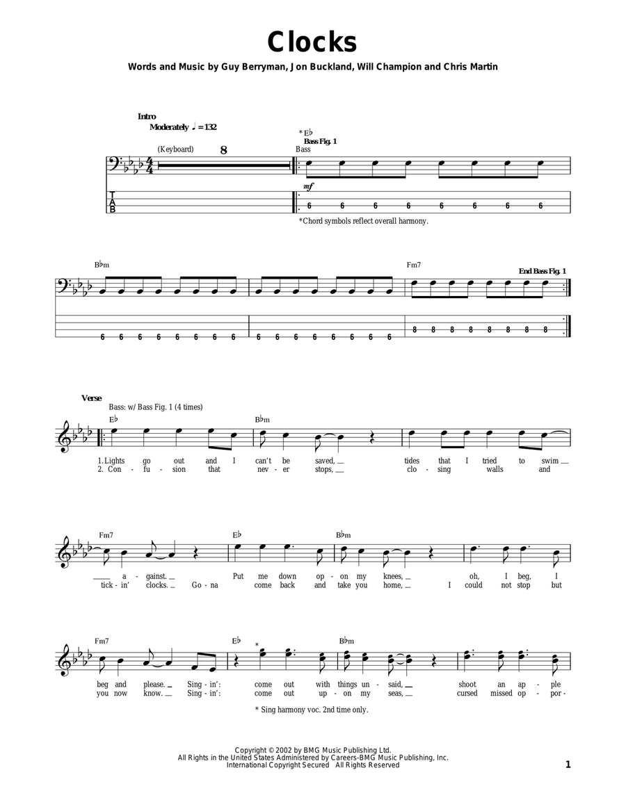 Clocks Acoustic Guitar scores gallery preview page 1