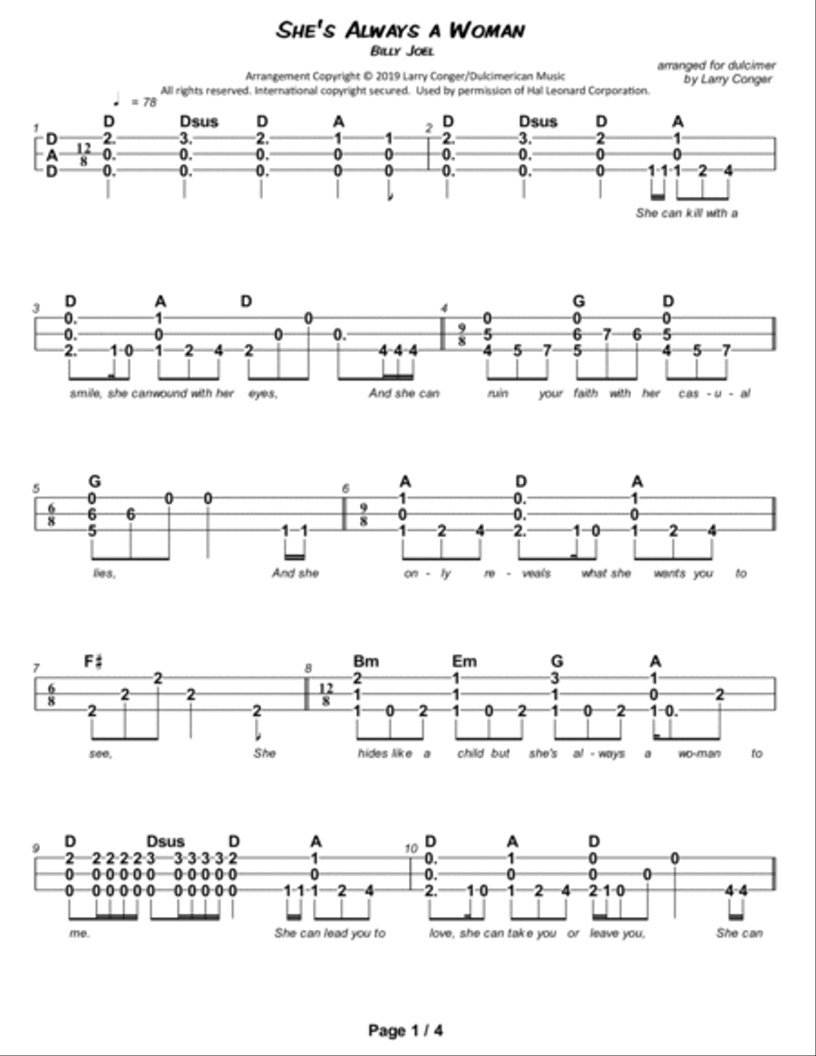 She's Always A Woman Dulcimer scores gallery preview page 2