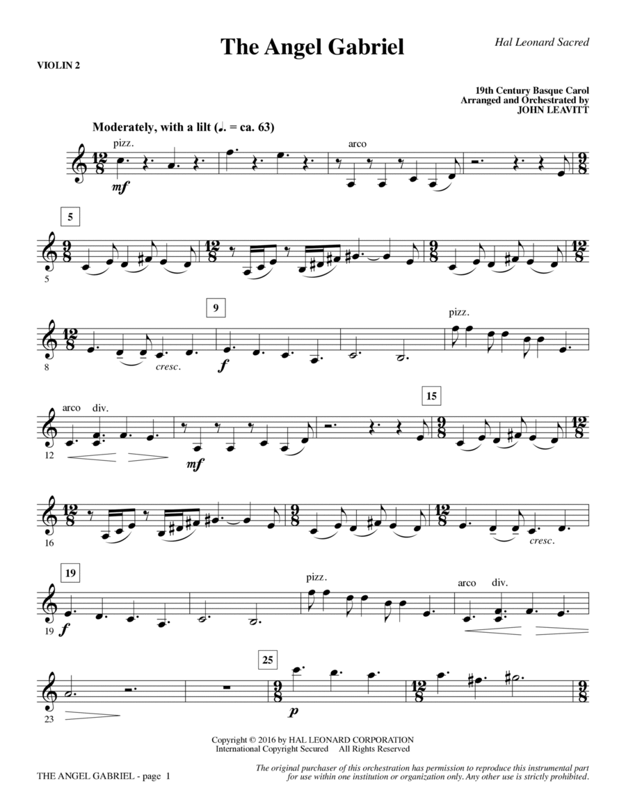 The Angel Gabriel - Violin 2 Choir scores gallery preview page 1