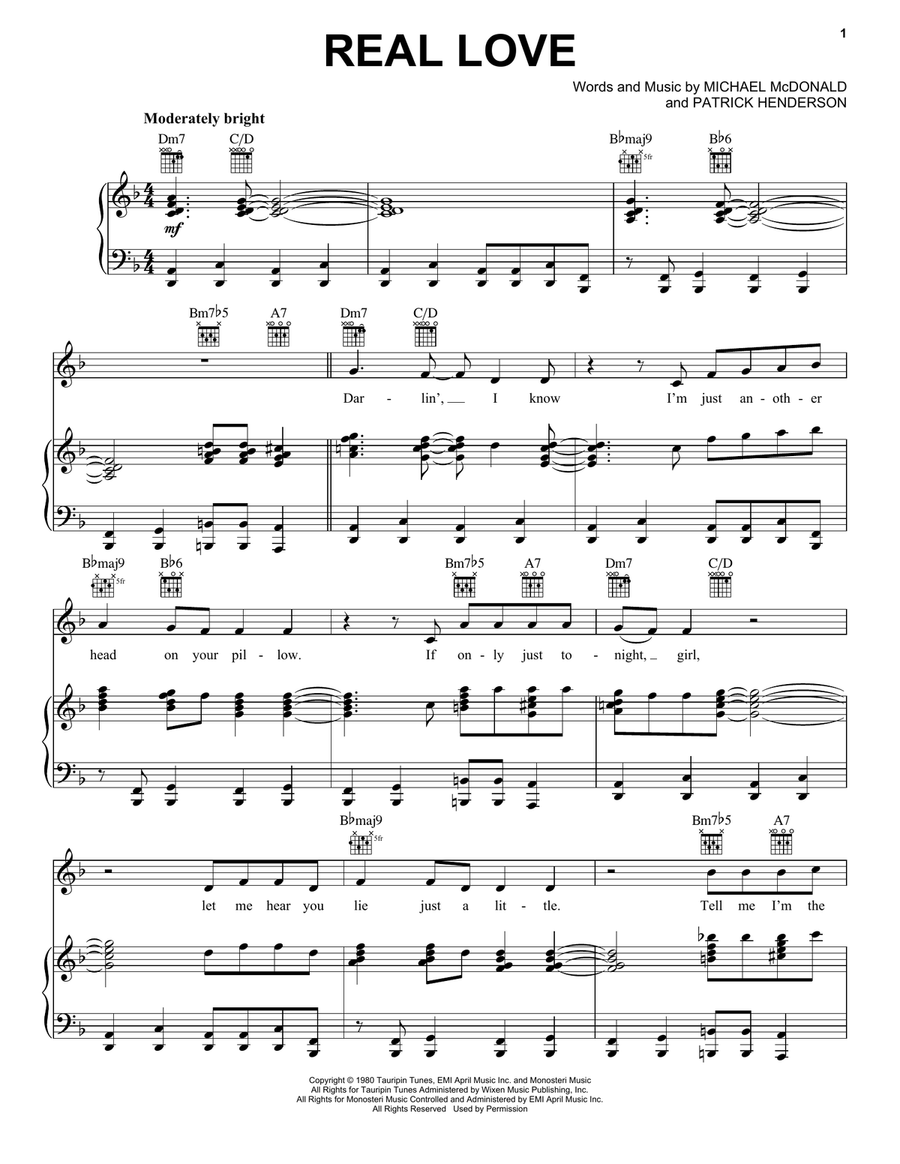 Real Love Piano, Vocal, Guitar scores gallery preview page 1