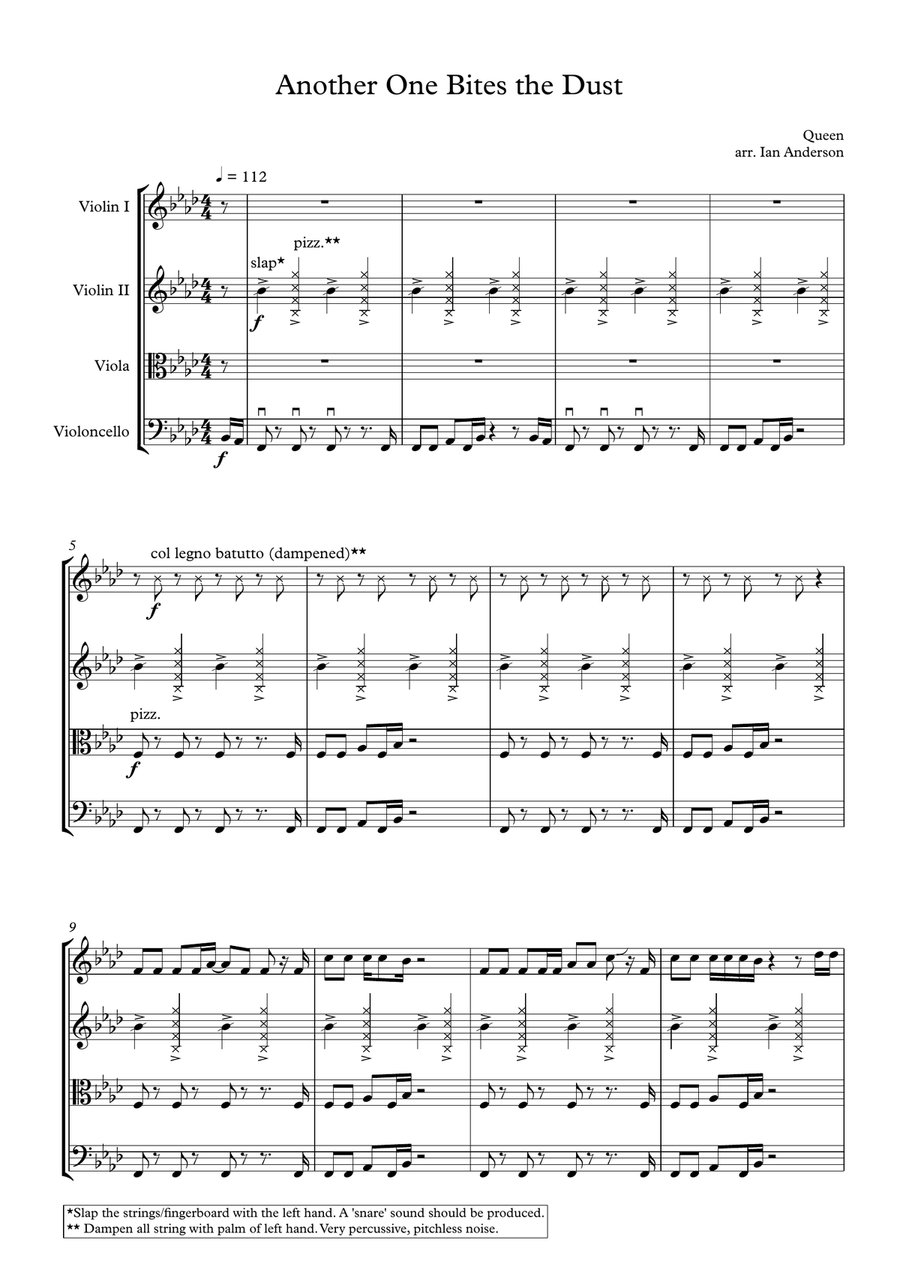 Another One Bites The Dust String Quartet scores gallery preview page 1