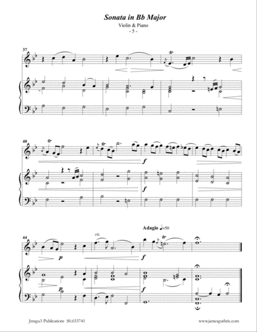 Telemann: Sonata in Bb Major for Violin & Piano Violin Solo scores gallery preview page 5