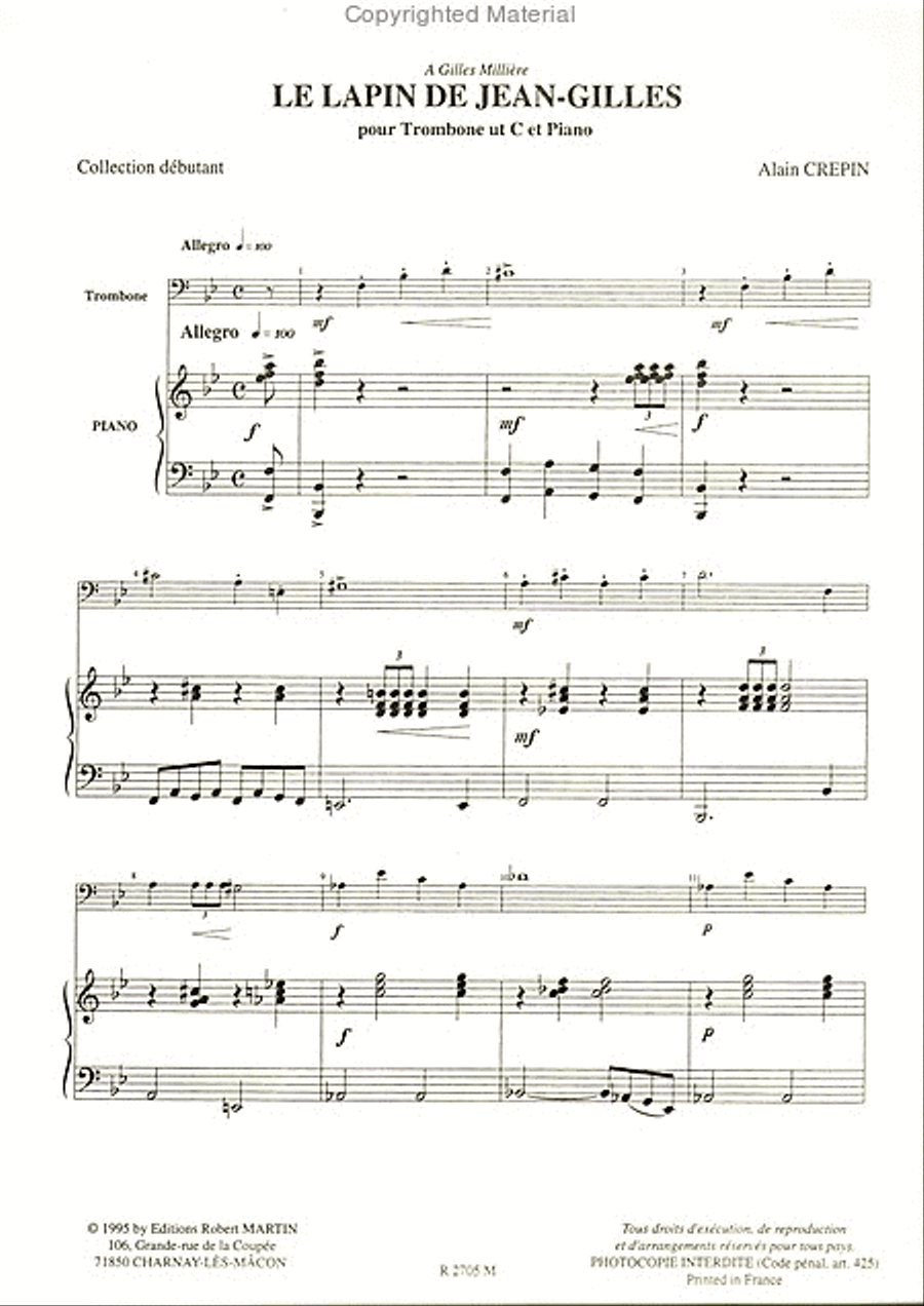 Le Lapin de Jean-Gilles Piano Accompaniment scores gallery preview page 2