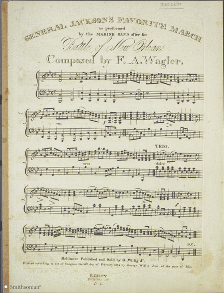 General Jackson's Favorite March : Battle of New Orleans + Jackson's Inauguration March Piano Solo scores gallery preview page 1