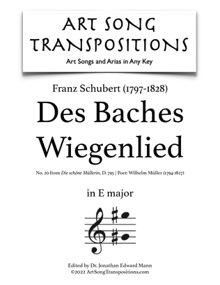 Book cover for SCHUBERT: Des Baches Wiegenlied (transposed to E major)