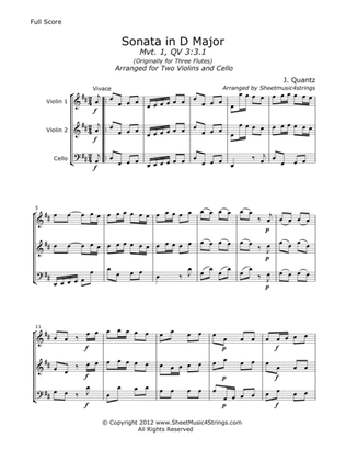 Book cover for Quantz, J. - Sonata in D (Mvt. 1) for Two Violins and Cello