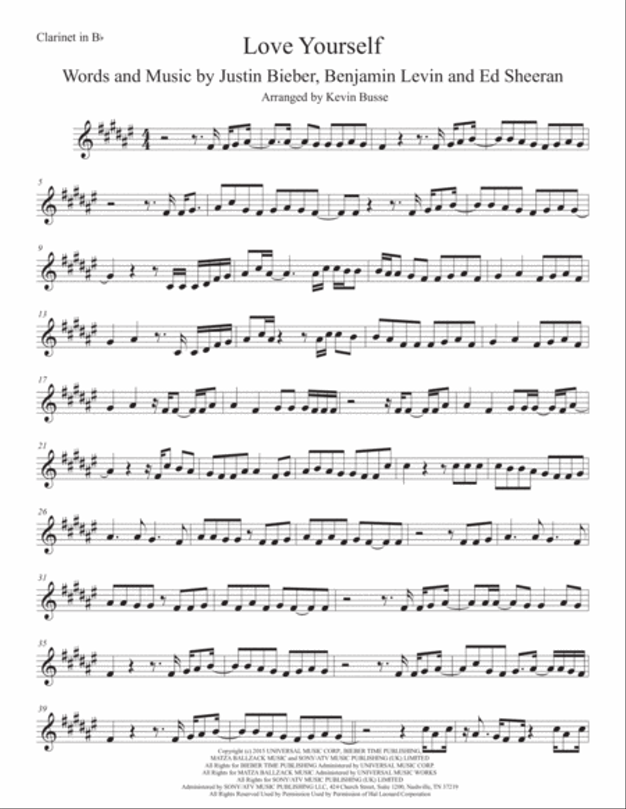 Love Yourself Clarinet Solo scores gallery preview page 1