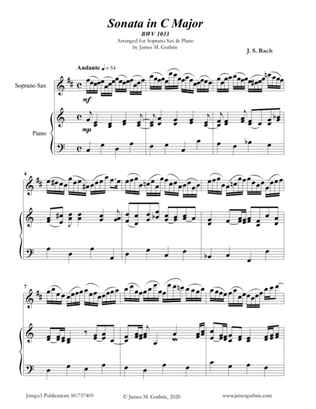 Book cover for BACH: Sonata in C Major BWV 1033 for Soprano Sax & Piano