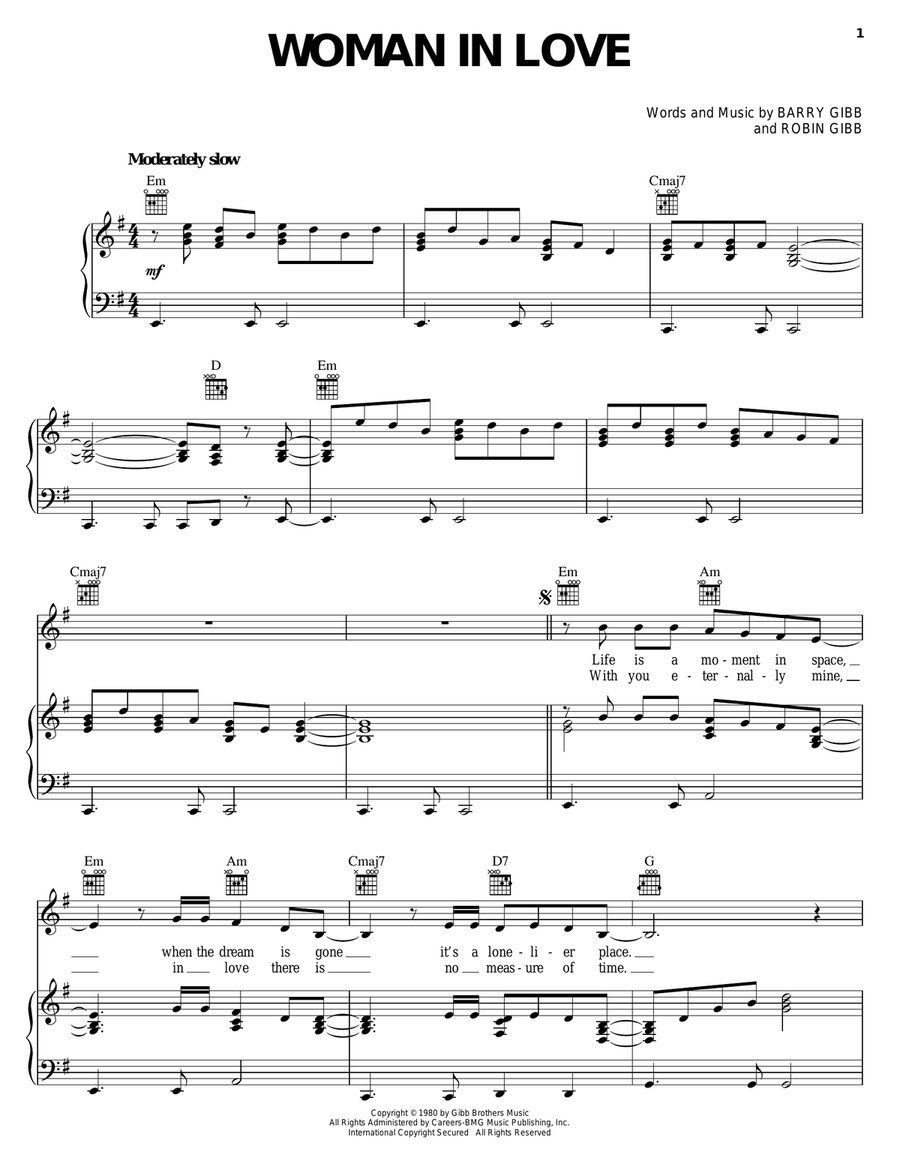 Woman In Love Woman In Love Piano, Vocal, Guitar scores gallery preview page 1