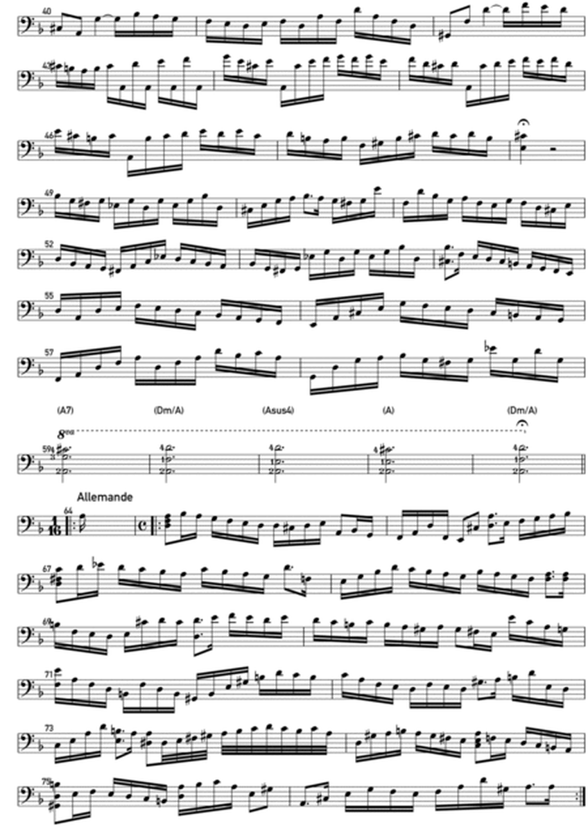 Bach - Cello Suite N.2 (Complete): Arranged for Electric Bass (NO TAB) image number null