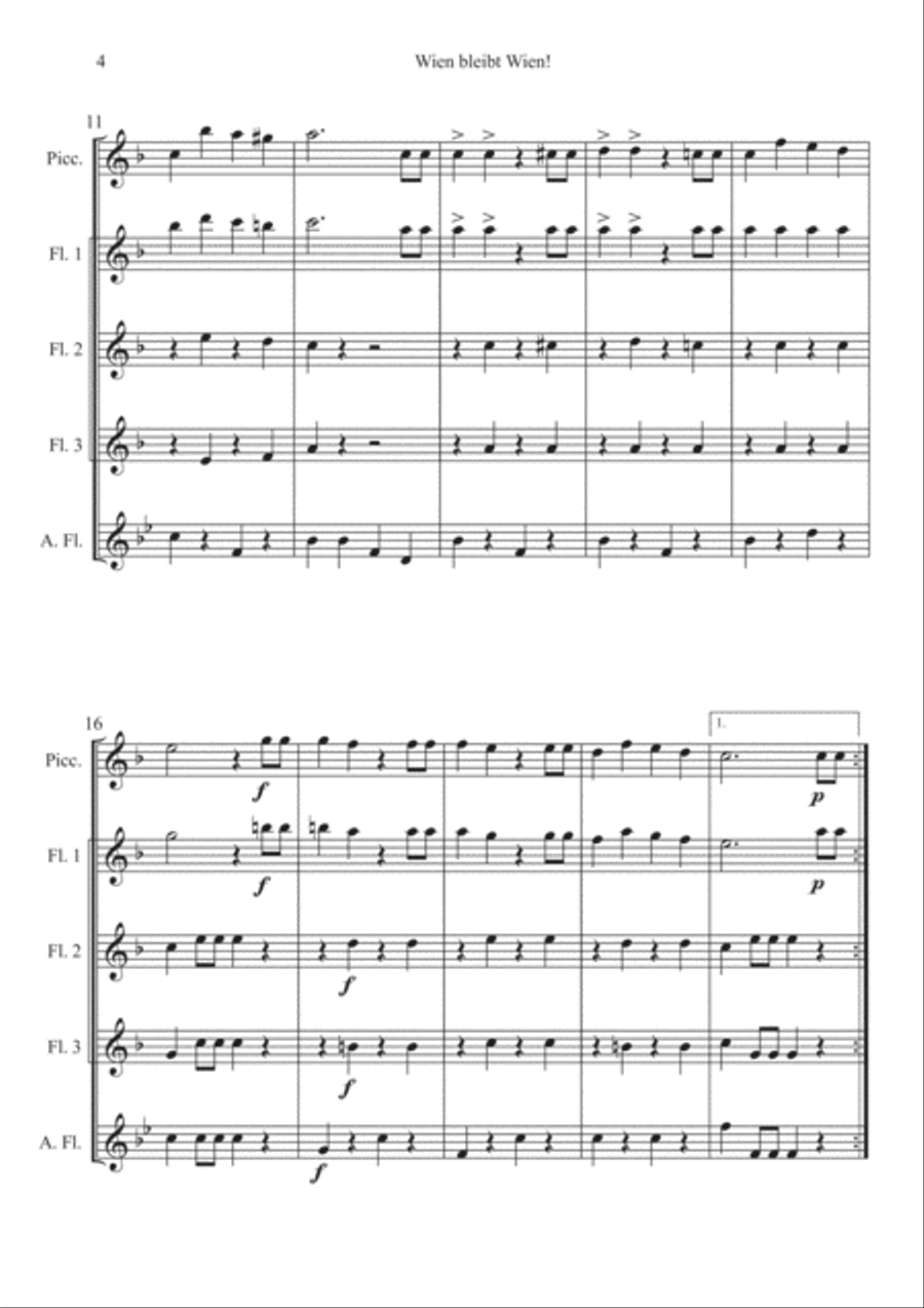 Wien Bleibt Wien! March for Flute Quintet Small Ensemble scores gallery preview page 4
