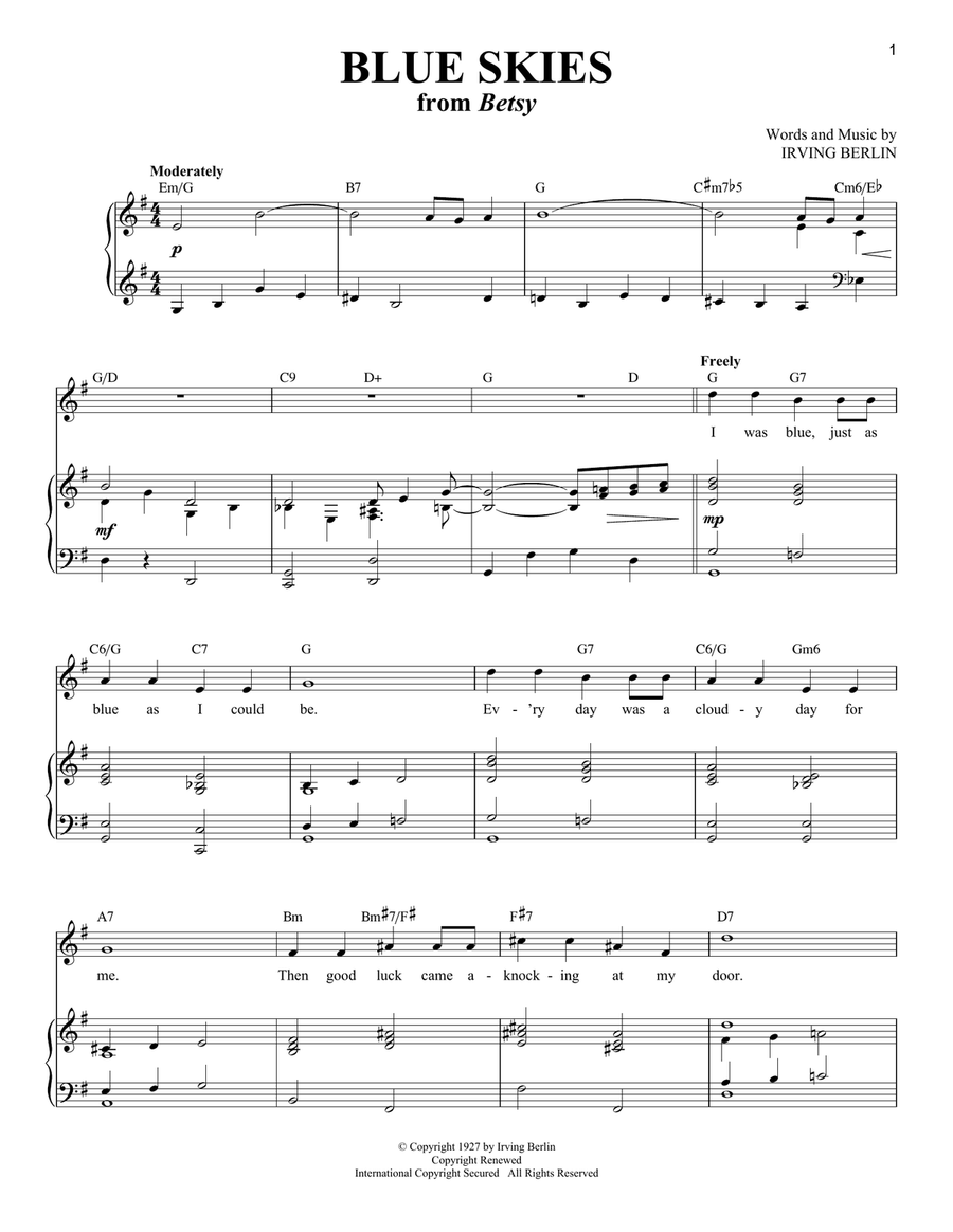 Blue Skies Soprano Voice scores gallery preview page 1