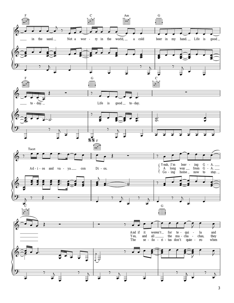 Toes Toes Piano, Vocal, Guitar scores gallery preview page 3
