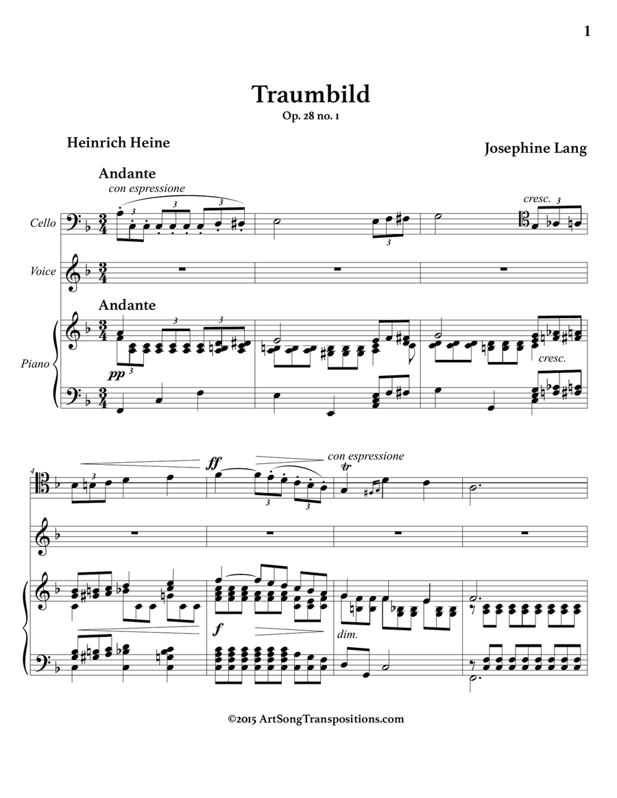 LANG: Traumbild, Op. 28 no. 1 (transposed to F major) Small Ensemble scores gallery preview page 2