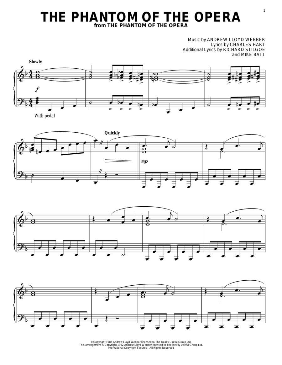 The Phantom Of The Opera The Phantom Of The Opera Piano Solo scores gallery preview page 1