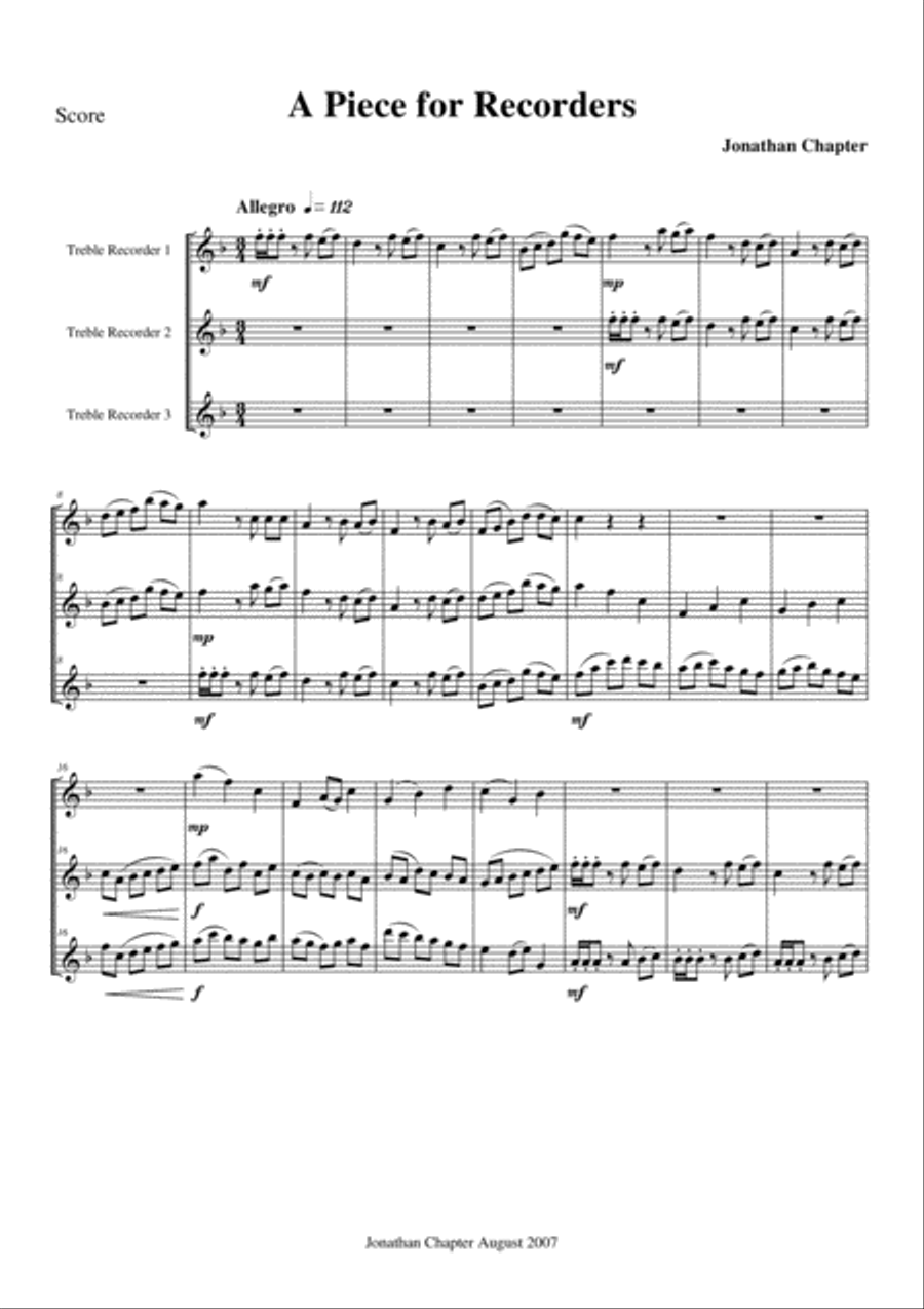 A Piece for Recorders A Piece for Recorders Recorder scores gallery preview page 2