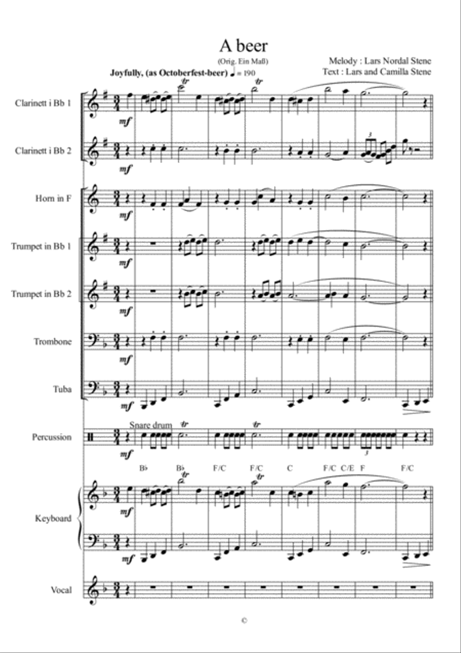 Ein Maß : English - A beer - for octoberfest orchestra with song-text (2min 30sec) Piano, Vocal, Guitar scores gallery preview page 4