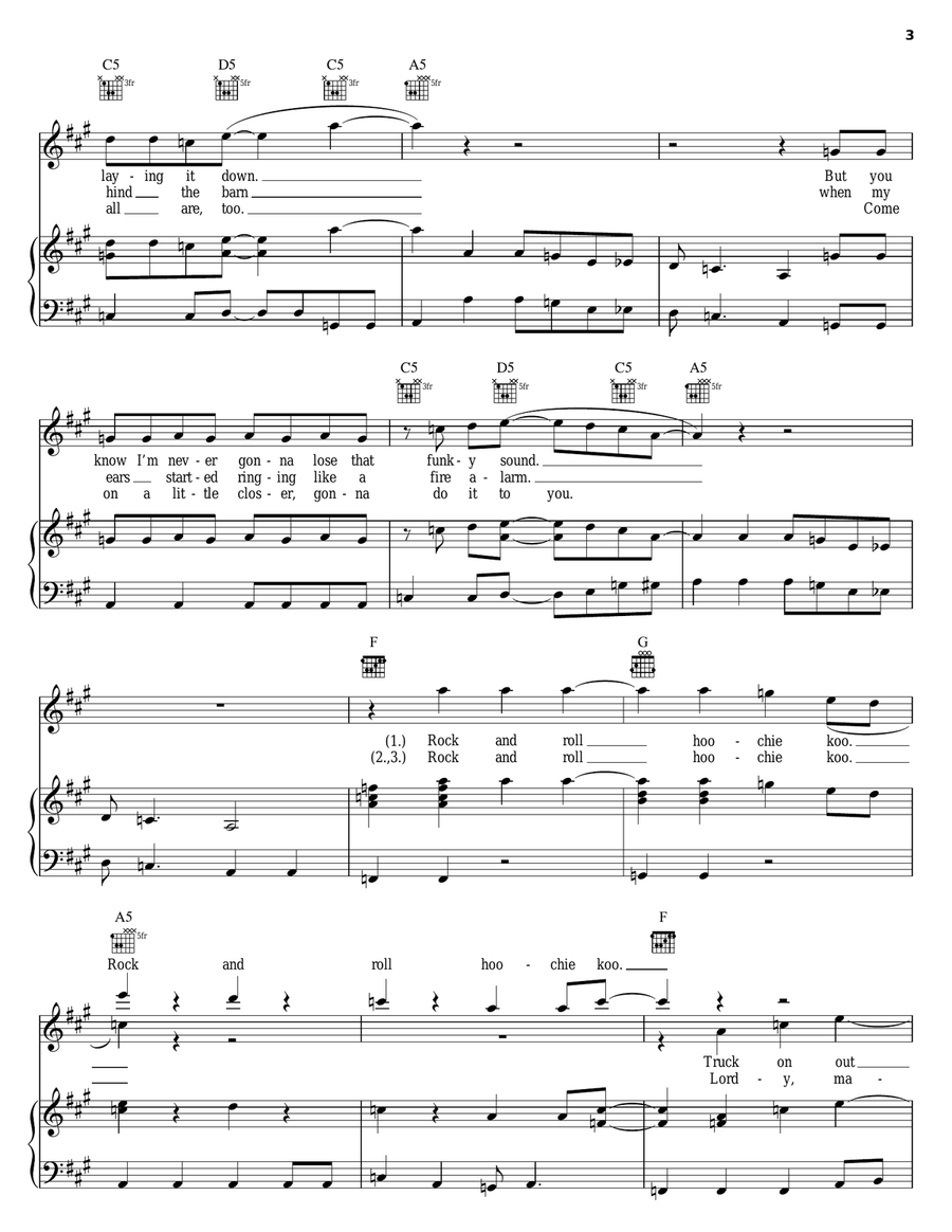 Rock And Roll Hoochie Koo Piano, Vocal, Guitar scores gallery preview page 3