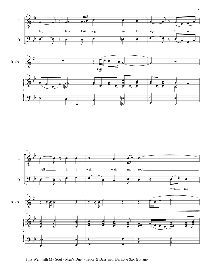 IT IS WELL WITH MY SOUL (Men's Duet - Tenor Voice, Bass Voice) with Baritone Sax & Piano Small Ensemble scores gallery preview page 4