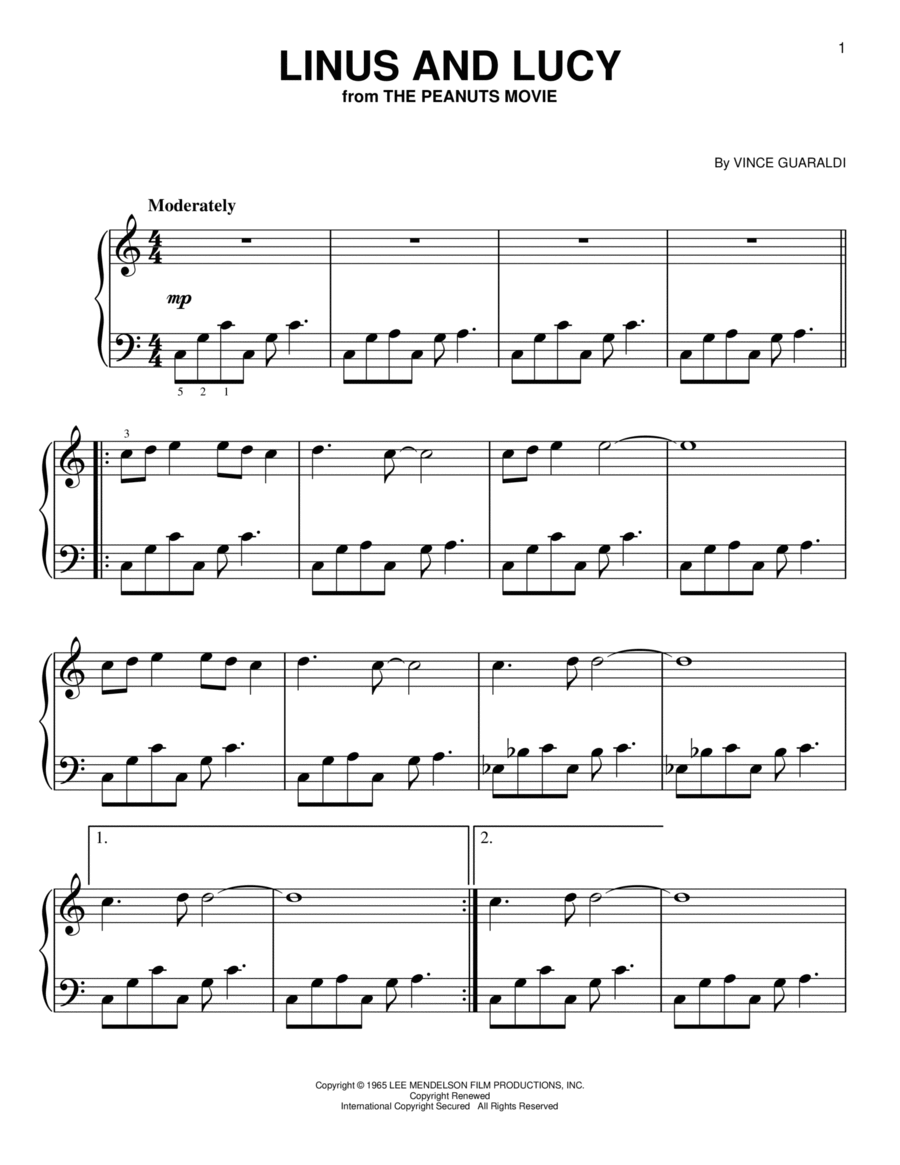 Linus And Lucy Easy Piano scores gallery preview page 1