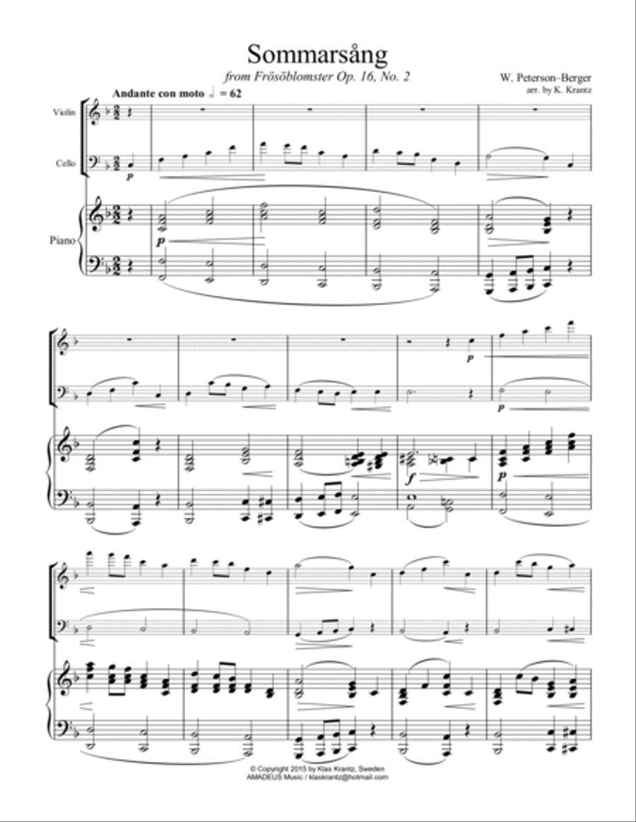 Sommarsång/Sommarsang for piano trio Piano Trio scores gallery preview page 2