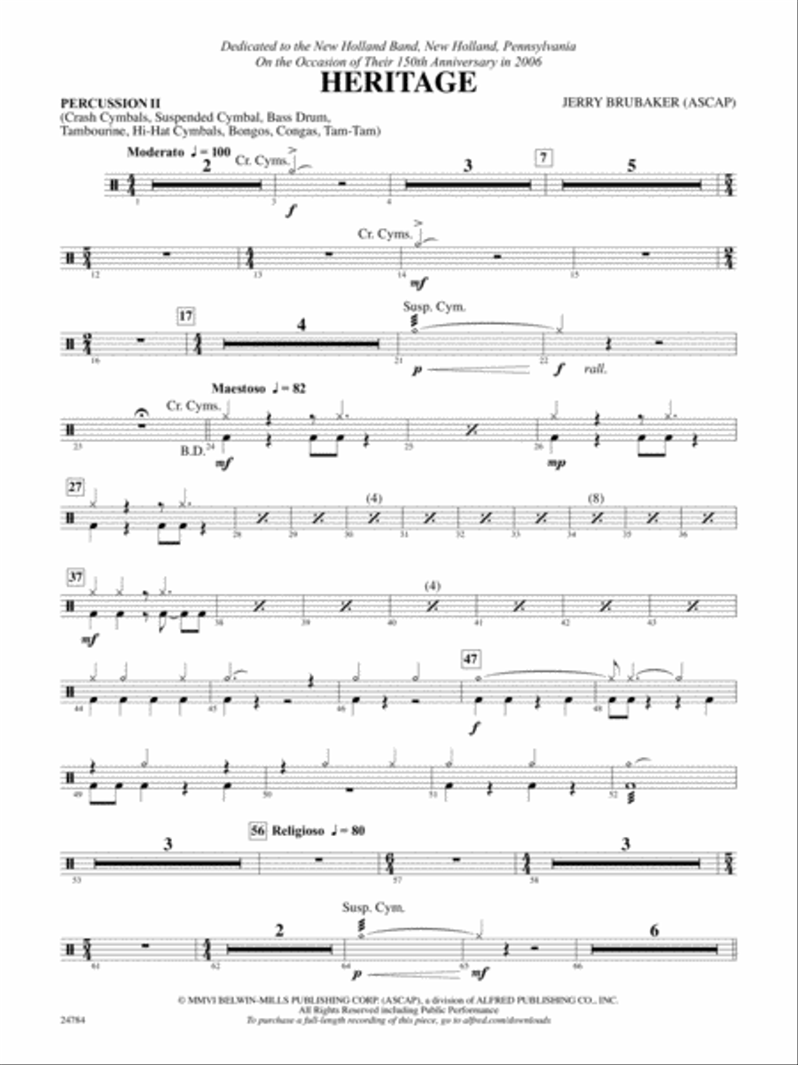 Heritage: 2nd Percussion Concert Band scores gallery preview page 1