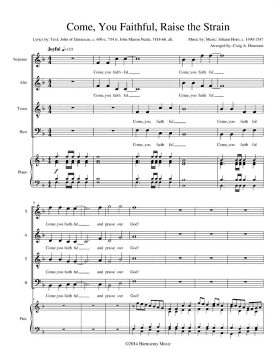 Come, You Faithful, Raise the Strain 4-Part scores gallery preview page 2