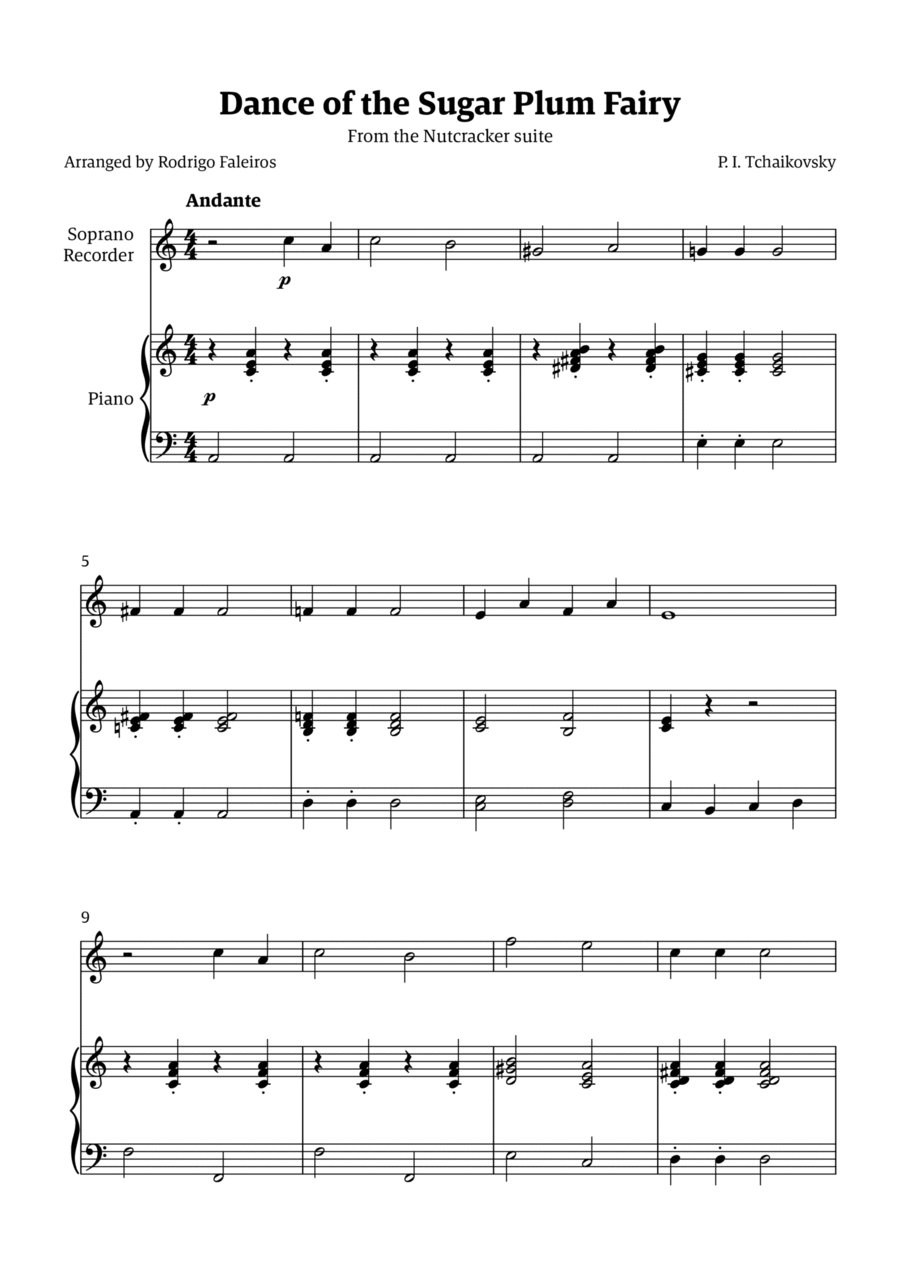 Sugar Plum Fairy theme Soprano Recorder scores gallery preview page 1
