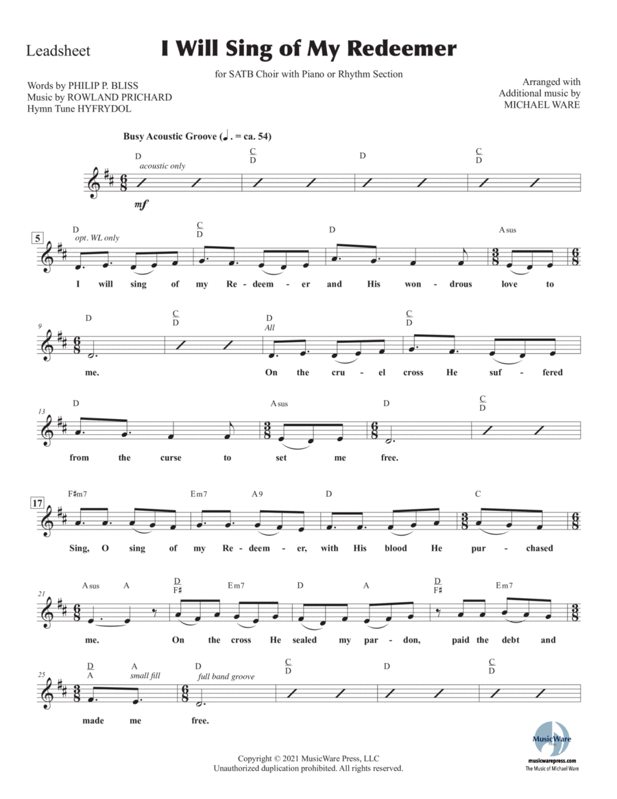 I Will Sing of My Redeemer (Lead Sheet) image number null