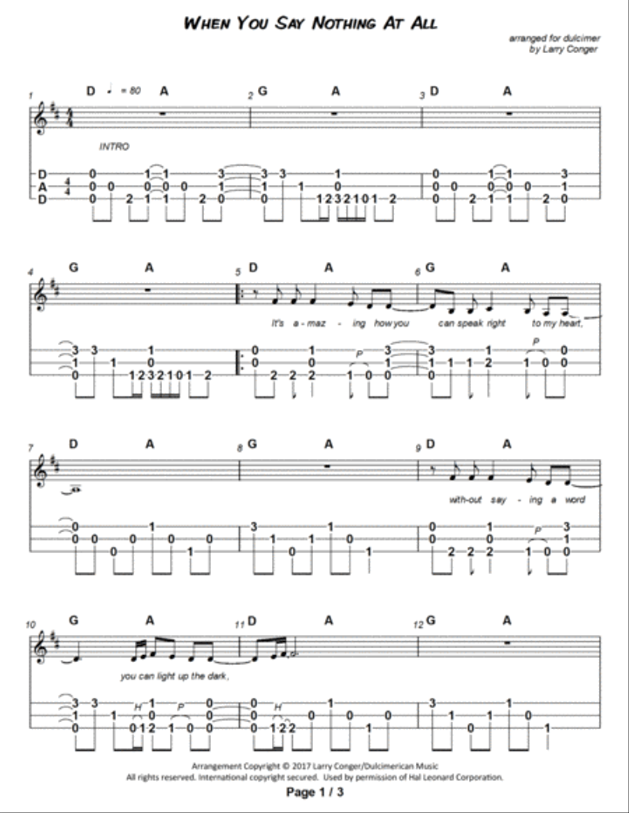 When You Say Nothing At All Dulcimer scores gallery preview page 2