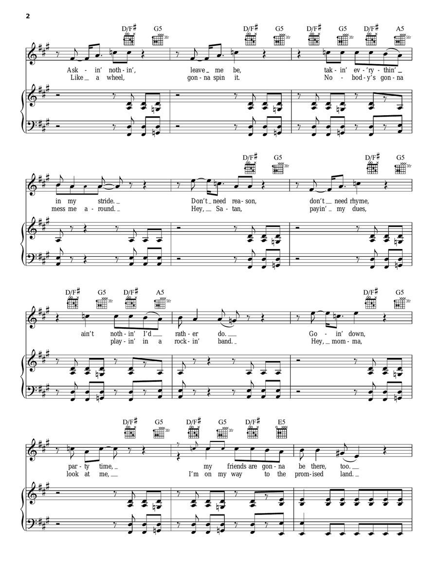 Highway To Hell Piano, Vocal, Guitar scores gallery preview page 2